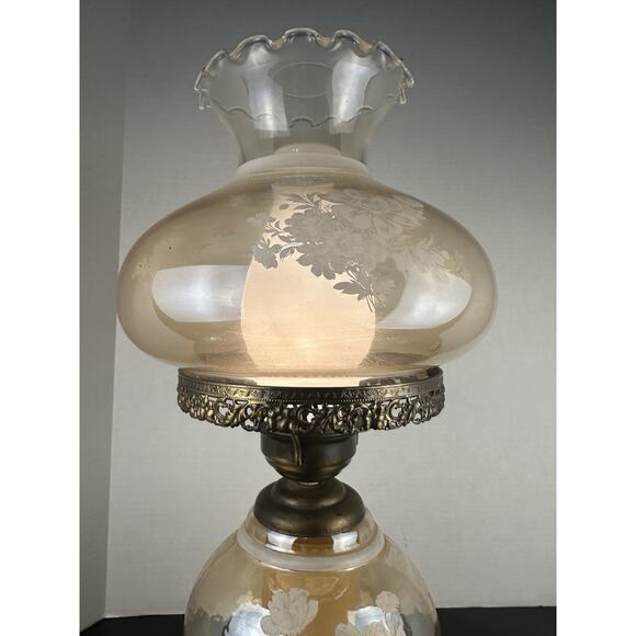 Vintage Accurate Casting 3 Way Clear Amber Lamp GWTW Floral Etched 20" - Picture 5 of 9